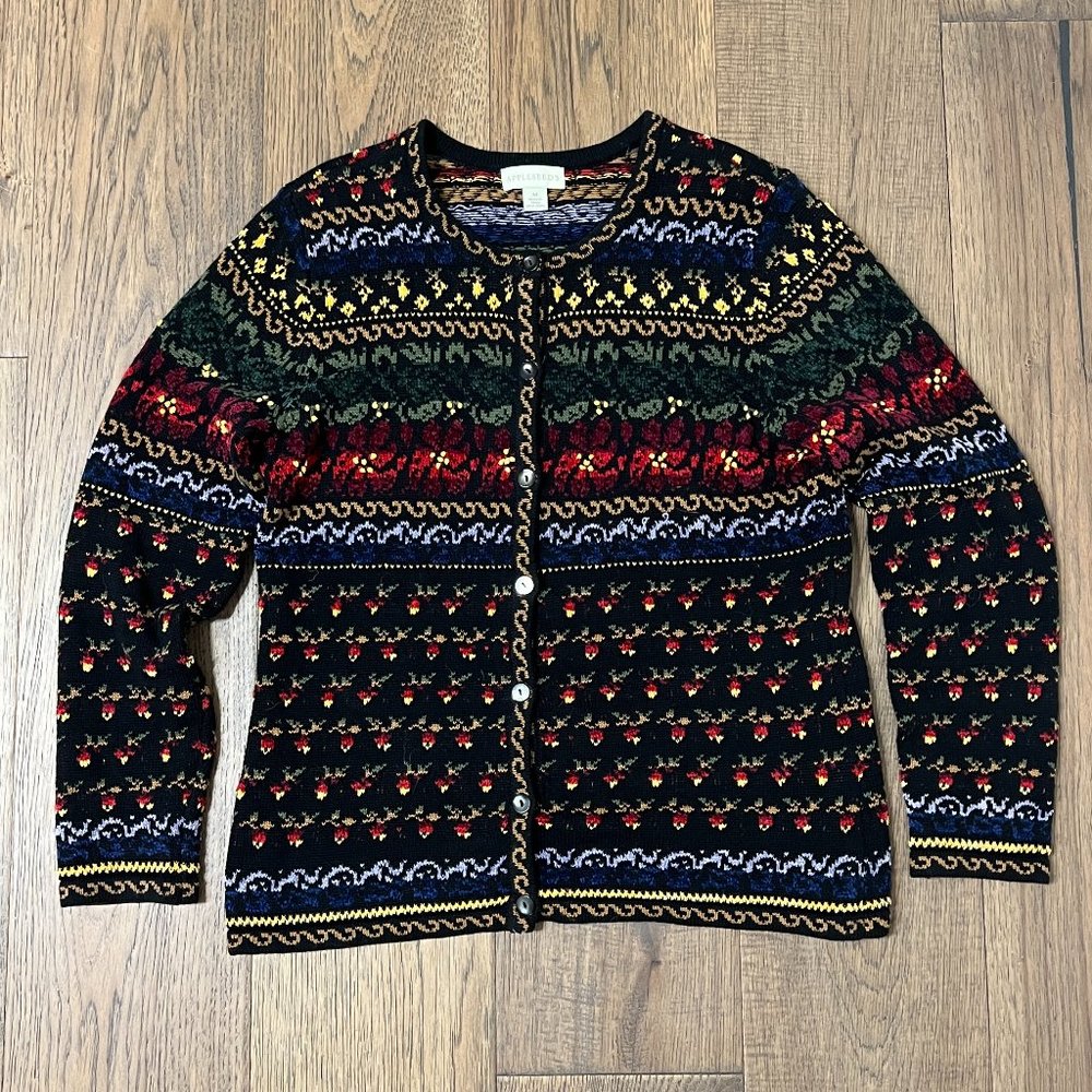 VTG Appleseed’s Multi-Color Classic Button Cardigan Sweater M Medium Vintage